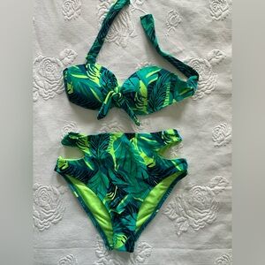xhilaration - Tropical Teal Blue Green Strapless High Waist Bikini - Size Small